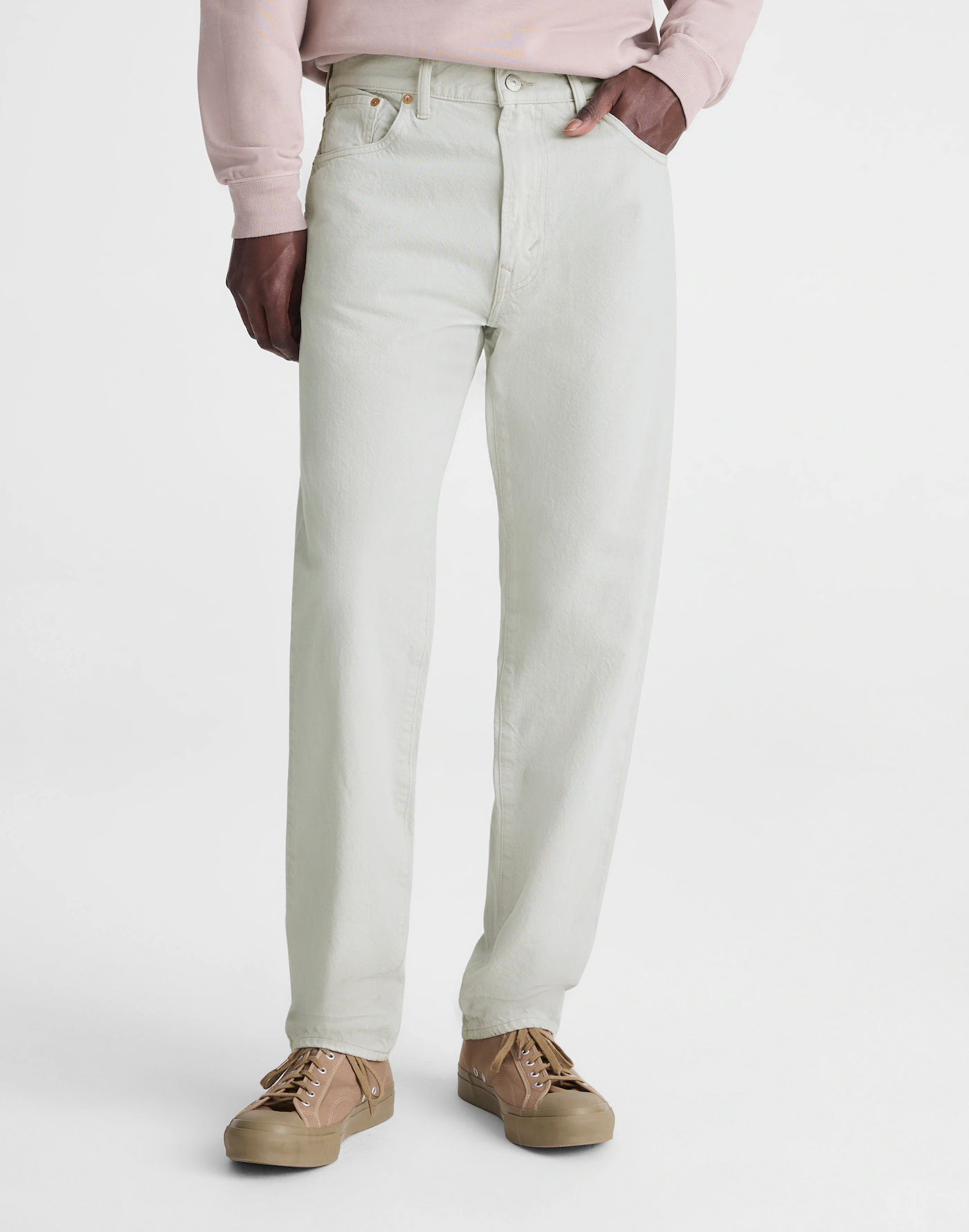 Men Off White Tapered Fit Casual Denim Jeans Teecaring 2