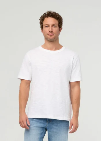 Men White Textured Slub Cotton Short Sleeve T-Shirt Teecaring