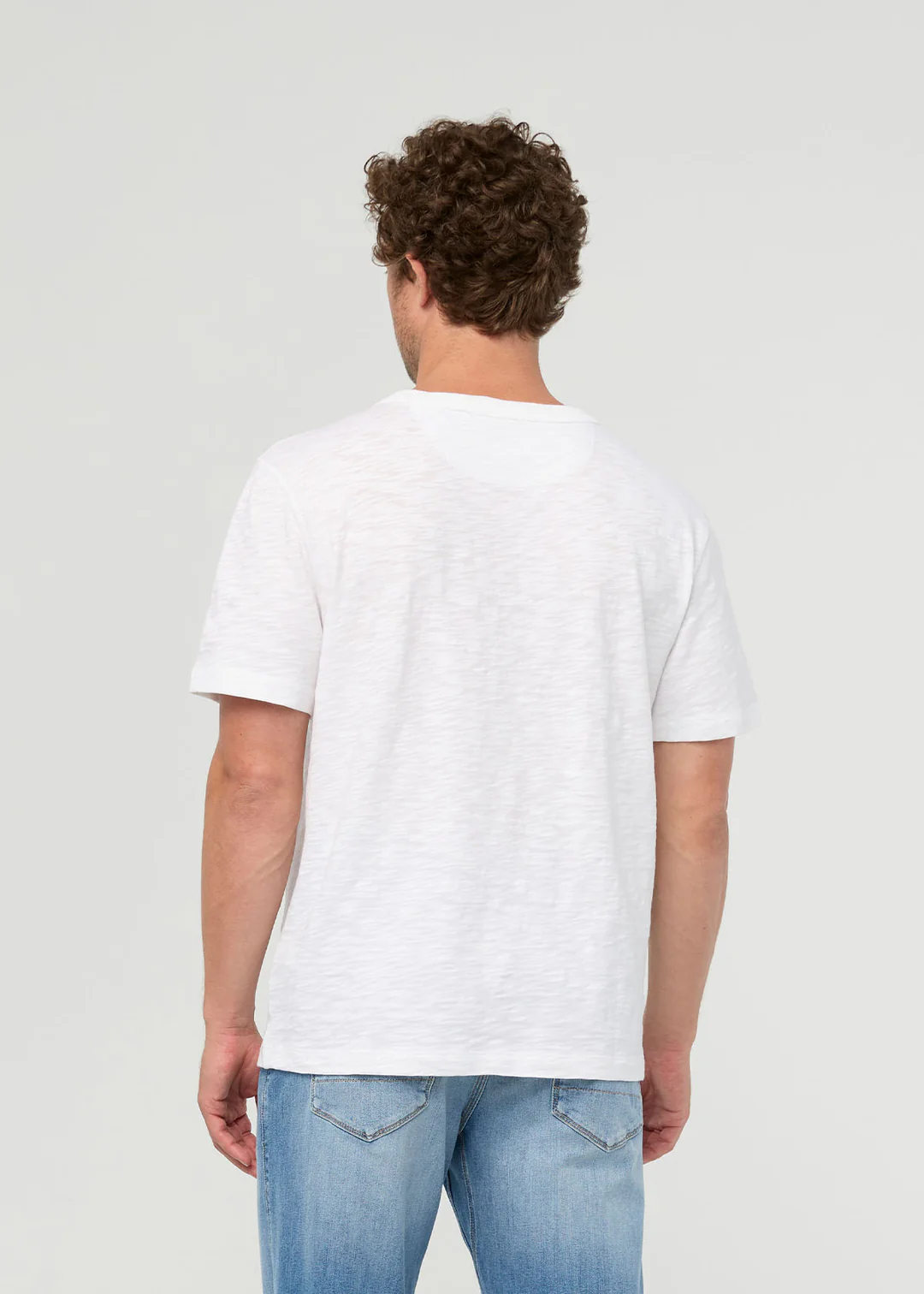 Men White Textured Slub Cotton Short Sleeve T-Shirt Teecaring 4