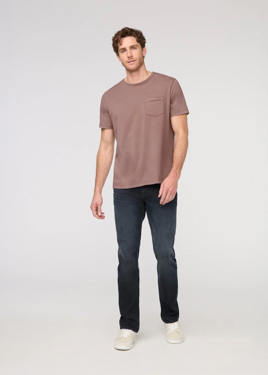 Teecaring Men Washed Mauve Soft Vintage Pima Cotton Pocket T-Shirt 2