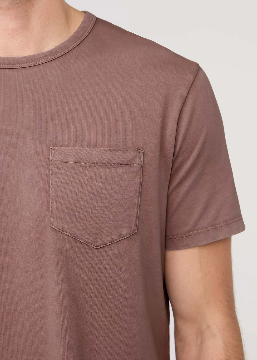 Teecaring Men Washed Mauve Soft Vintage Pima Cotton Pocket T-Shirt 5