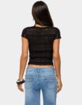 Teecaring Womens Black Sheer Lace V-Neck Babydoll Top 1