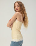 Teecaring Womens Yellow Polka Dot Long Lace Trim Cami Babydoll Top 1