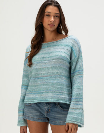 Women's Baklava Blue Tonal Off The Shoulder Sweater Teecaring