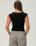 Womens Black Lace Trim Henley Babydoll Top Teecaring 1