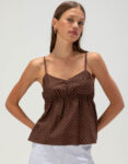 Womens Brown Polka Dot Henley Babydoll Printnewmerch Cami Top