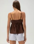 Womens Brown Polka Dot Henley Babydoll Teecaring Cami Top 1