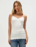 Womens Cream Long Lace Trim Cami Babydoll Top Printnewmerch