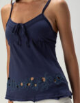 Womens Navy Blue Embroidered Teecaring Babydoll Cami Top 1