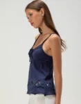 Womens Navy Blue Embroidered Teecaring Babydoll Cami Top 1