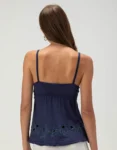 Womens Navy Blue Embroidered Teecaring Babydoll Cami Top 1