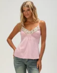 Womens Pink Embellished Sparkle Babydoll Cami Top Printnewmerch