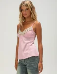 Womens Pink Embellished Sparkle Babydoll Cami Top Teecaring 1