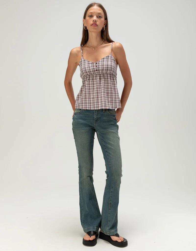 Womens Plaid Henley Babydoll Cami Top Teecaring 2
