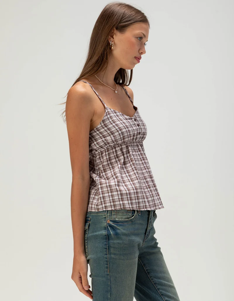 Womens Plaid Henley Babydoll Cami Top Teecaring 3
