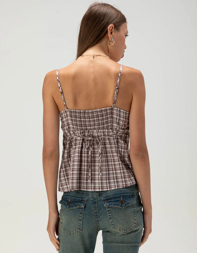 Womens Plaid Henley Babydoll Cami Top Teecaring 4