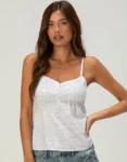 Womens White Polka Dot Henley Babydoll Cami Top Printnewmerch