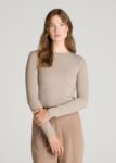 Beige Printnewmerch Elowyn Soft Jersey Long Sleeve Classic Everyday Top
