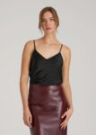 Black Printnewmerch Elvara Satin Cami Elegant Layering Fashion Top