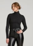 Black Printnewmerch Kryvora Ribbed Turtleneck Long Sleeve Fitted Top
