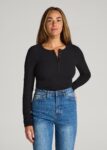 Black Printnewmerch Marvella Ribbed Henley Long Sleeve Relaxed Wear Shirt