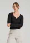 Black Printnewmerch Nyvora V Neck Long Sleeve Comfortable Daily Wear Shirt