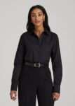 Black Printnewmerch Velora Regular Fit Long Sleeve Dress Blouse Elegant Office Wear