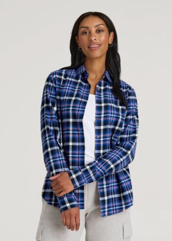 Blue Plaid Teecaring Norvella Flannel Button Up Cozy Everyday Blouse