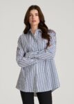 Blue Stripe Printnewmerch Virexa Relaxed Long Sleeve Casual Blouse
