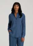 Blue Printnewmerch Lunaris Crinkle Long Sleeve Relaxed Fit Blouse