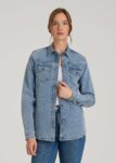 Blue Printnewmerch Ravelyn Western Denim Button Front Casual Blouse