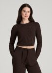 Brown Printnewmerch Morvella Waffle Cropped Long Sleeve Cozy Fashion Top