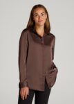 Brown Printnewmerch Rovexa Relaxed Button Up Long Sleeve Casual Blouse