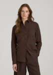 Brown Printnewmerch Zelvara Relaxed Single Pocket Button Blouse