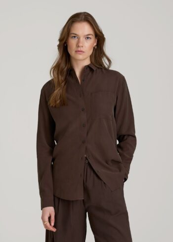 Brown Teecaring Zelvara Relaxed Single Pocket Button Blouse