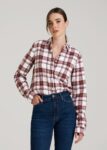 Burgundy Plaid Printnewmerch Zenvora Flannel Long Sleeve Everyday Blouse