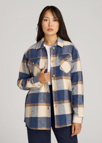Cream Blue Printnewmerch Virexa Flannel Shacket Modern Casual Blouse