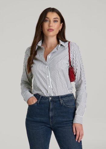Gray White Stripe Printnewmerch Zenvora Slim Fit Classic Blouse