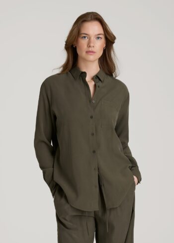 Olive Printnewmerch Velora Relaxed Button Up Long Sleeve Casual Blouse