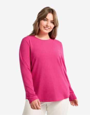 Pink Printnewmerch Solvique Loose Fit Long Sleeve Swing Flowing Style Top