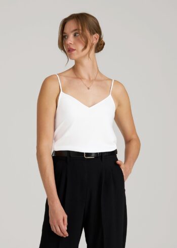 White Printnewmerch Solvara Satin Cami Minimal Chic Layering Top