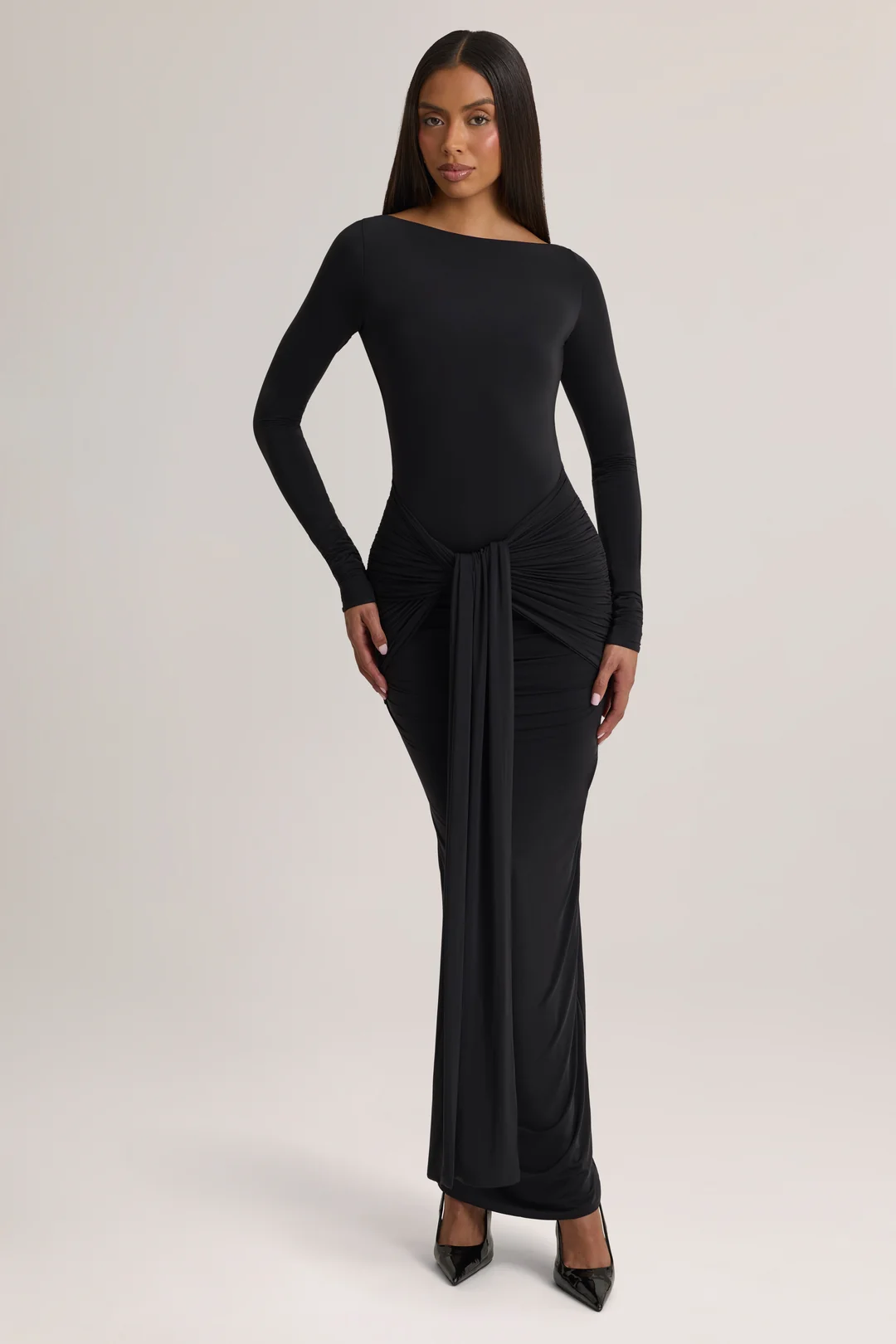 Black Printnewmerch Luvoria Draped Long Sleeve Maxi Dress Ruched Waist Elegant Evening Fashion Style 1 Black Printnewmerch Luvoria Draped Long Sleeve Maxi Dress Ruched Waist Elegant Evening Fashion Style 1 | Printnewmerch