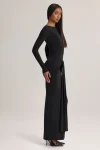 Black Printnewmerch Luvoria Draped Long Sleeve Maxi Dress Ruched Waist Elegant Evening Fashion Style 1