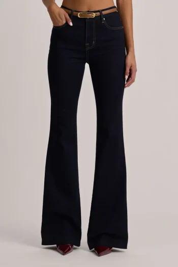 Black Printnewmerch Velora Flare Leg Denim Jeans High Waist Vintage Casual Everyday Style