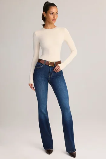 Blue Printnewmerch Elvoria High Waist Flare Leg Jeans Classic Denim Casual Vintage Style