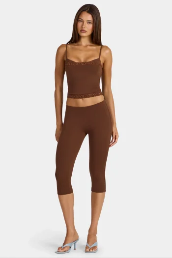 Brown Printnewmerch Lurevia Capri Leggings Stretch Fit Minimal Cozy Everyday Activewear Style