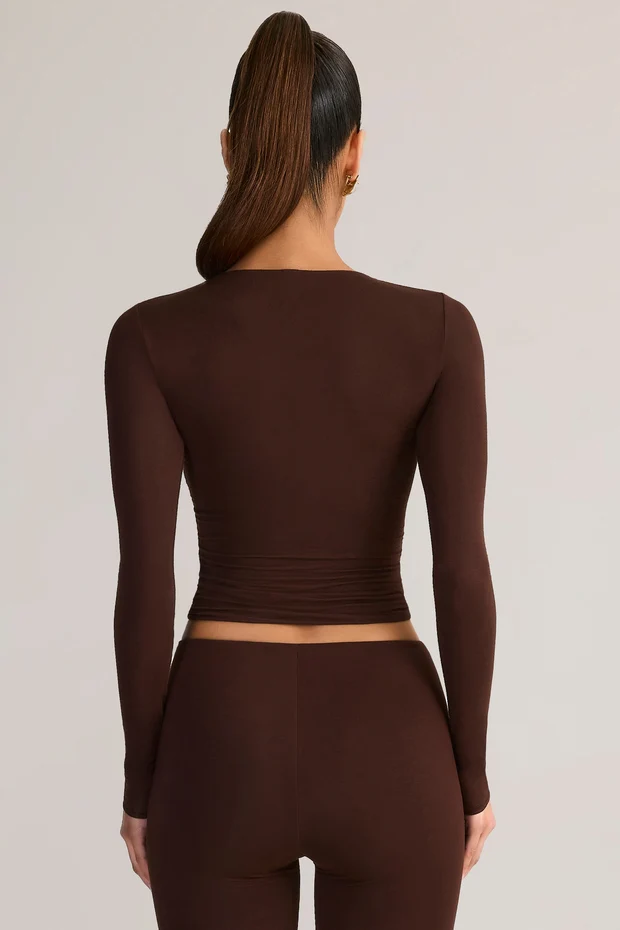 Brown Printnewmerch Virella Long Sleeve Crop Top Soft Minimal Casual Layering Fashion Style 2
