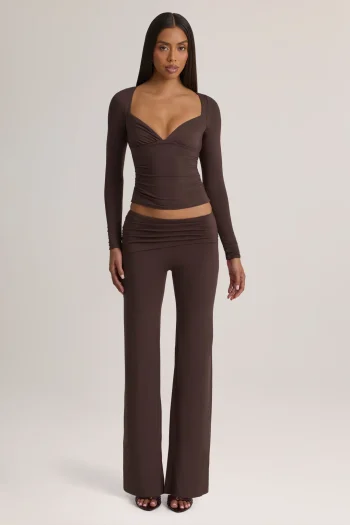 Brown Printnewmerch Virella Wide Leg Lounge Pants Ruched Waist Minimal Cozy Everyday Fashion Style