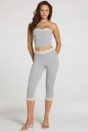 Gray Printnewmerch Veloria Lace Trim Capri Leggings Soft Minimal Casual Everyday Fashion Style