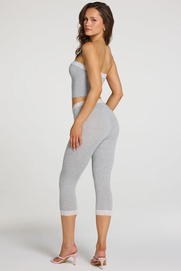 Gray Printnewmerch Veloria Lace Trim Capri Leggings Soft Minimal Casual Everyday Fashion Style 2
